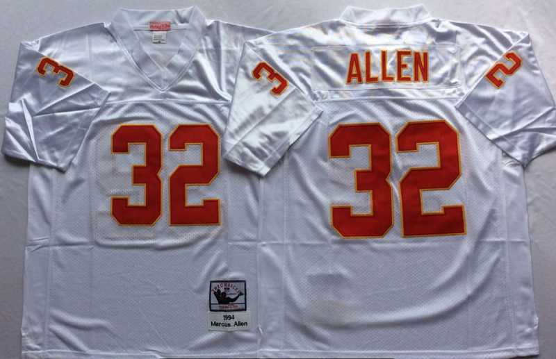 Chiefs 32 Marcus Allen White M&N Throwback Jersey